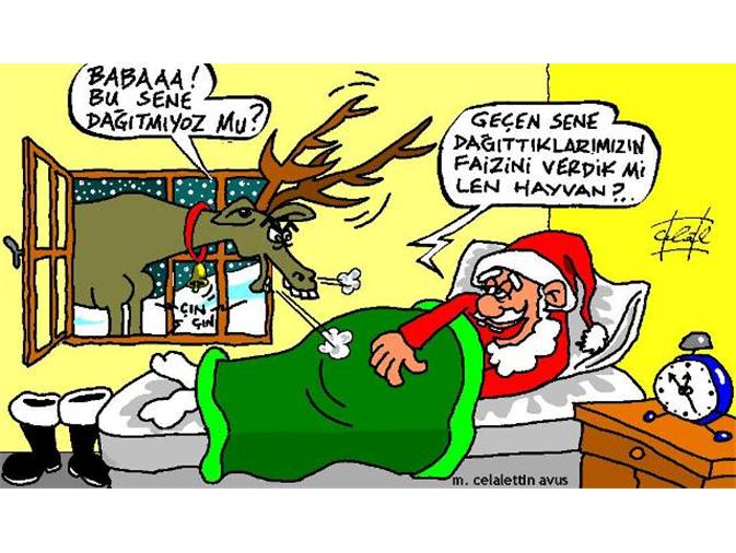 Noel Baba ve Geyik Komik Resimli Mesaj