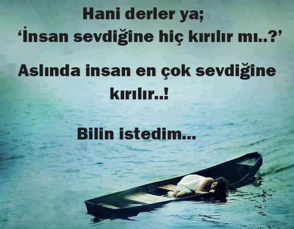 Hani derler ya insan sevdiğine hiç kırılır mı? Aslında insan en çok sevdğine kırılır. Bilin istedim!